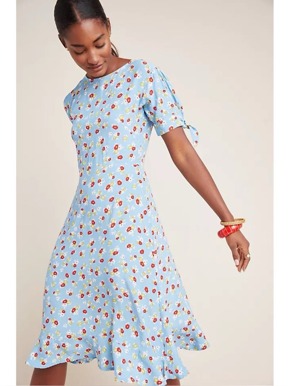 Faithfull The Brand Anthropologie Erin Midi Dress in Blue Floral size Medium